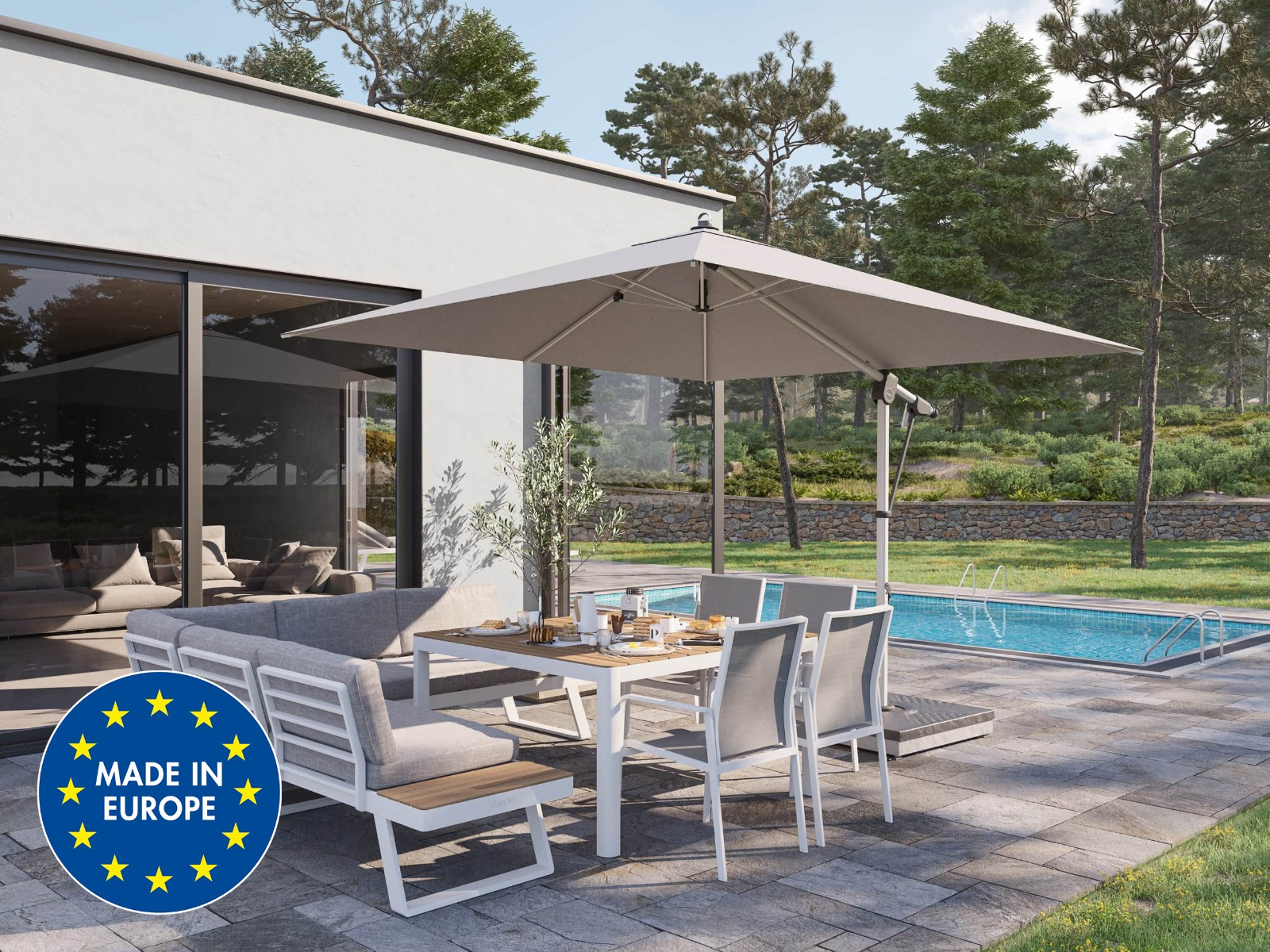 Parasol déporté rectangulaire gris clair de Doppler